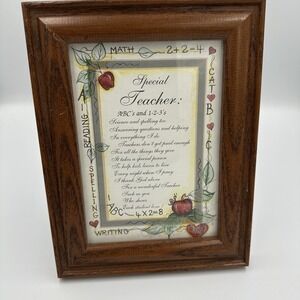 Vintage Special Teacher Framed Poem Print Art ABCs 123s Border Apples Border